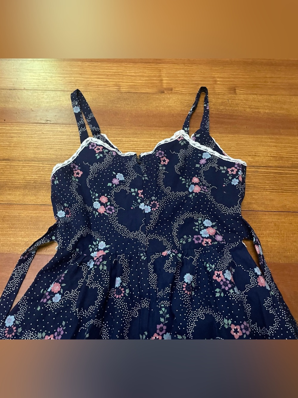 Vintage Gunne Sax Navy & Pink Calico Floral Dress w Lace Trim Size 7 - Picture 16 of 16